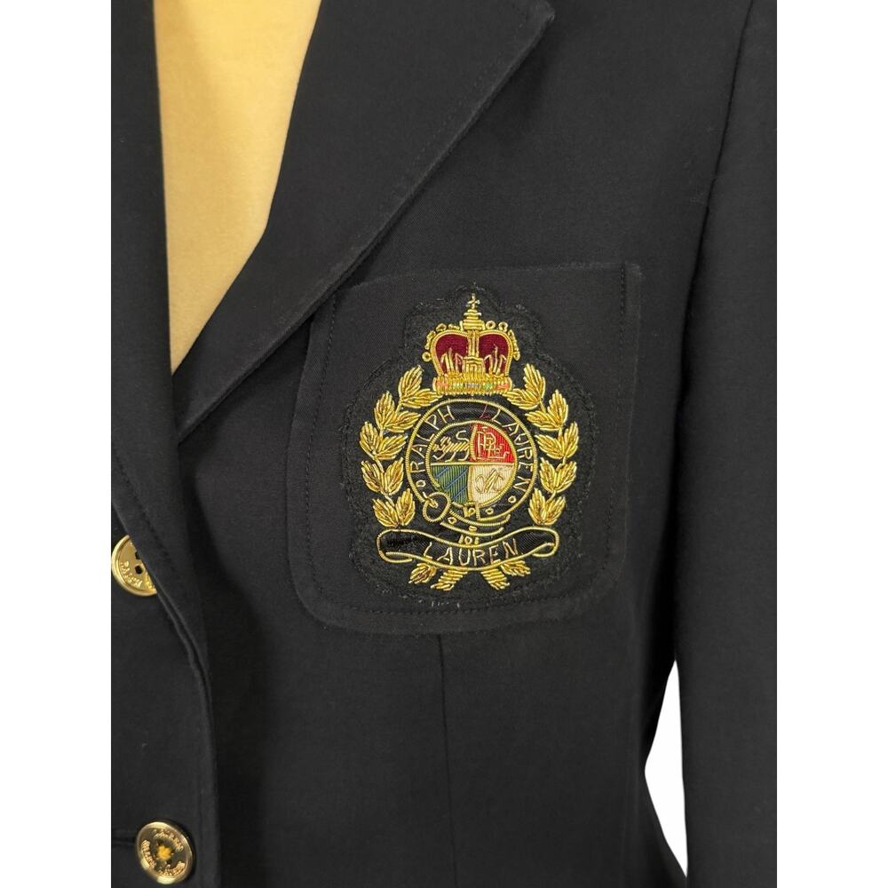 Lauren Ralph Lauren Crest Black Cotton Blazer Jacket Women’s 4 Preppy Academia - Picture 4 of 9